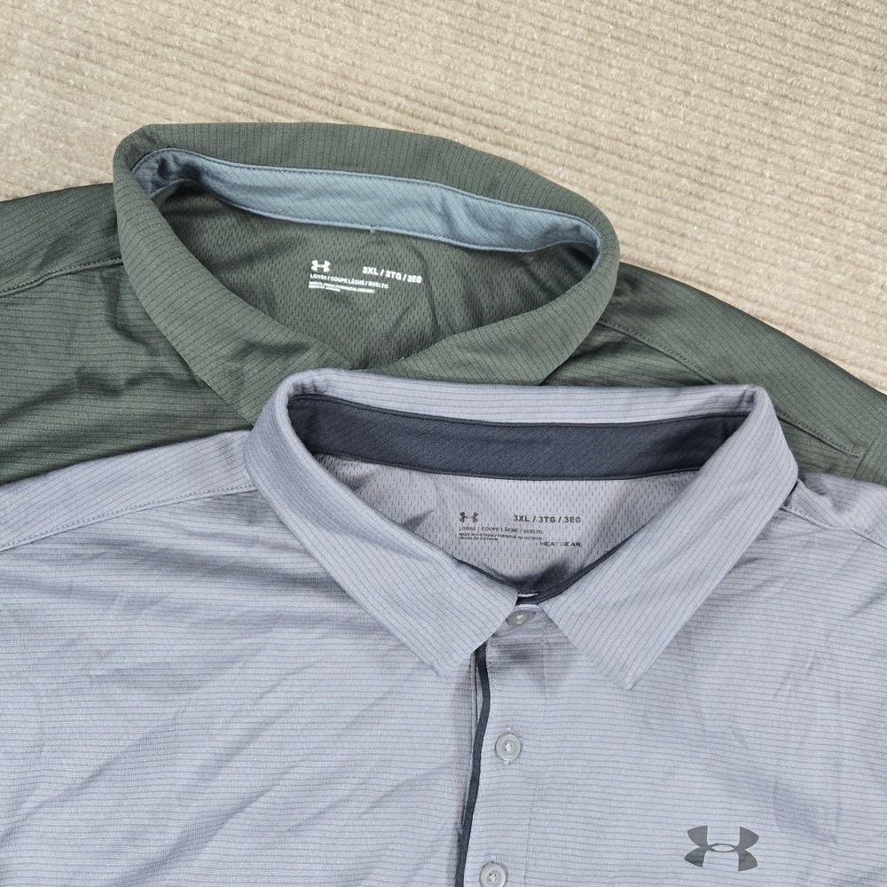 Under Armour Men 3XL Grey Green HeatGear Micro Stripe Performance Polo Shirt Lot